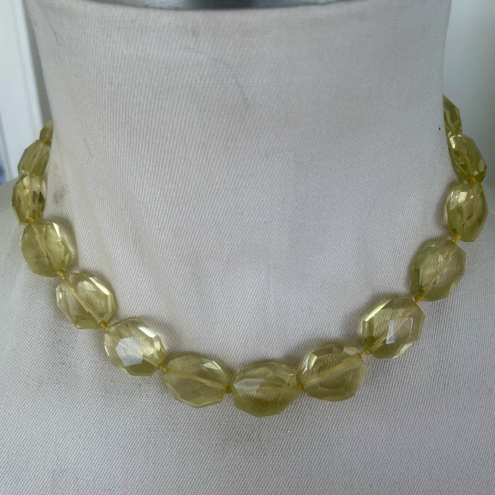 Lemon Topaz Beaded Chunky Knotted Necklace Sterling  Silver Clasp USA